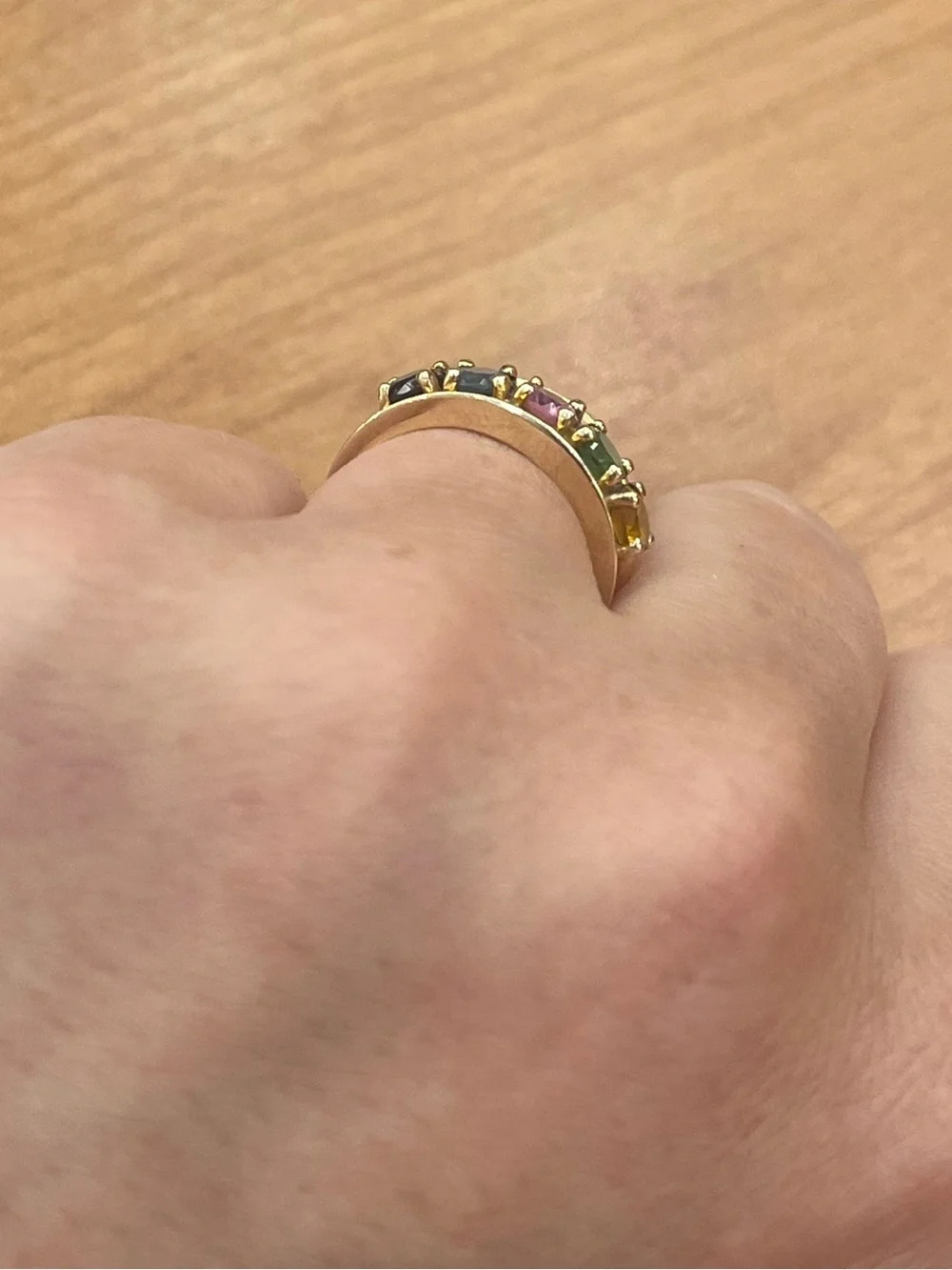10k Yellow Gold Multicolor Gemstone Band Ring